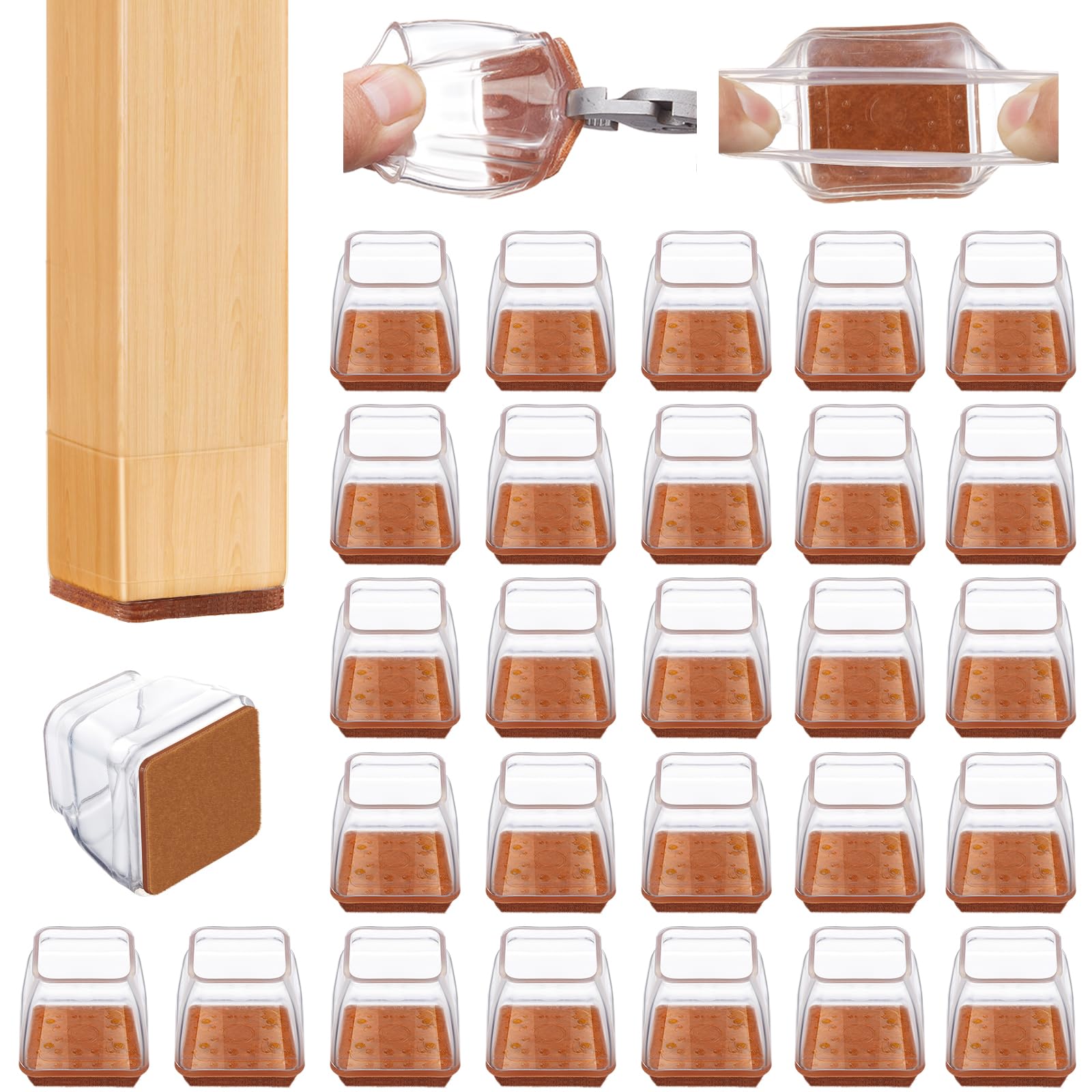 32PCS Square Chair Leg Floor Protectors, Felt Furniture Pads for Hardwood Floors, Chair Leg Protectors for Hardwood Floors, Anti Scratch Anti-Noise - Large Size