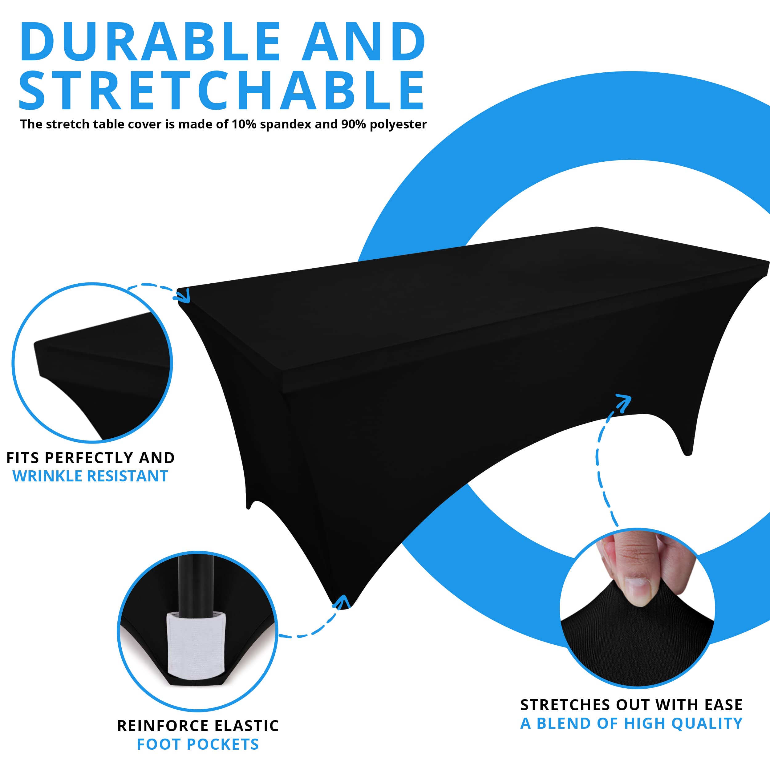 Utopia Kitchen Spandex Tablecloth 2 Pack [6FT, Black] Tight, Fitted, Washable and Wrinkle Resistant Stretch Rectangular Patio Table Cover for Event, Wedding, Banquet & Parties [72Lx30Wx30H] Inch