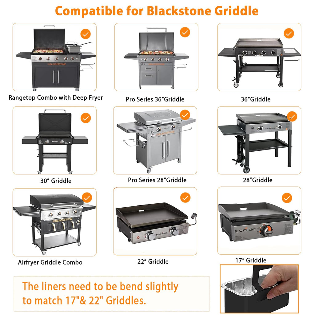 40 Pack Drip Pan Liners for Blackstone Griddle 36" 30" 28" 22" 17", 2 Silicone Brushes, a Small Seasonings Spice Shaker, Aluminum Disposable Grease Catcher Trays,Griddle Accessories for Grilling