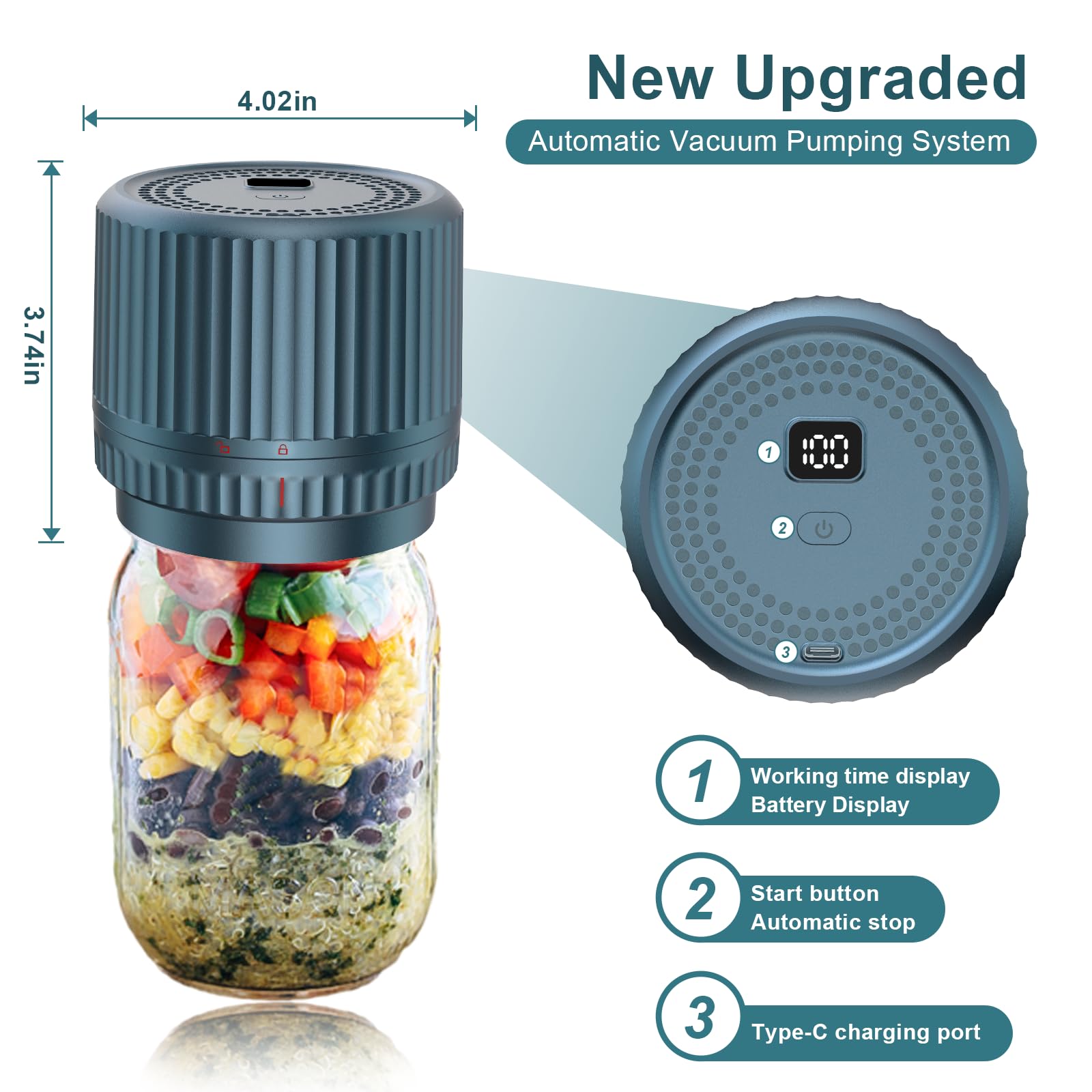 UNERVER M12 Smart Electric Mason Jar Vacuum Sealer - Auto Stop Jar Sealer for Mason Jars Vacuum Kit with Wide and Regular Mouth Canning Lids Portable Sealer Machine
