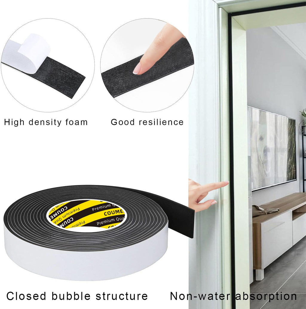 COUMENO EVA Single-Sided Adhesive Black Foam Tape 2in X16.4FT Sealing Strip Foam Pad Sponge Tape Window Weatherproof,Self-Adhesive Insulation Sealing