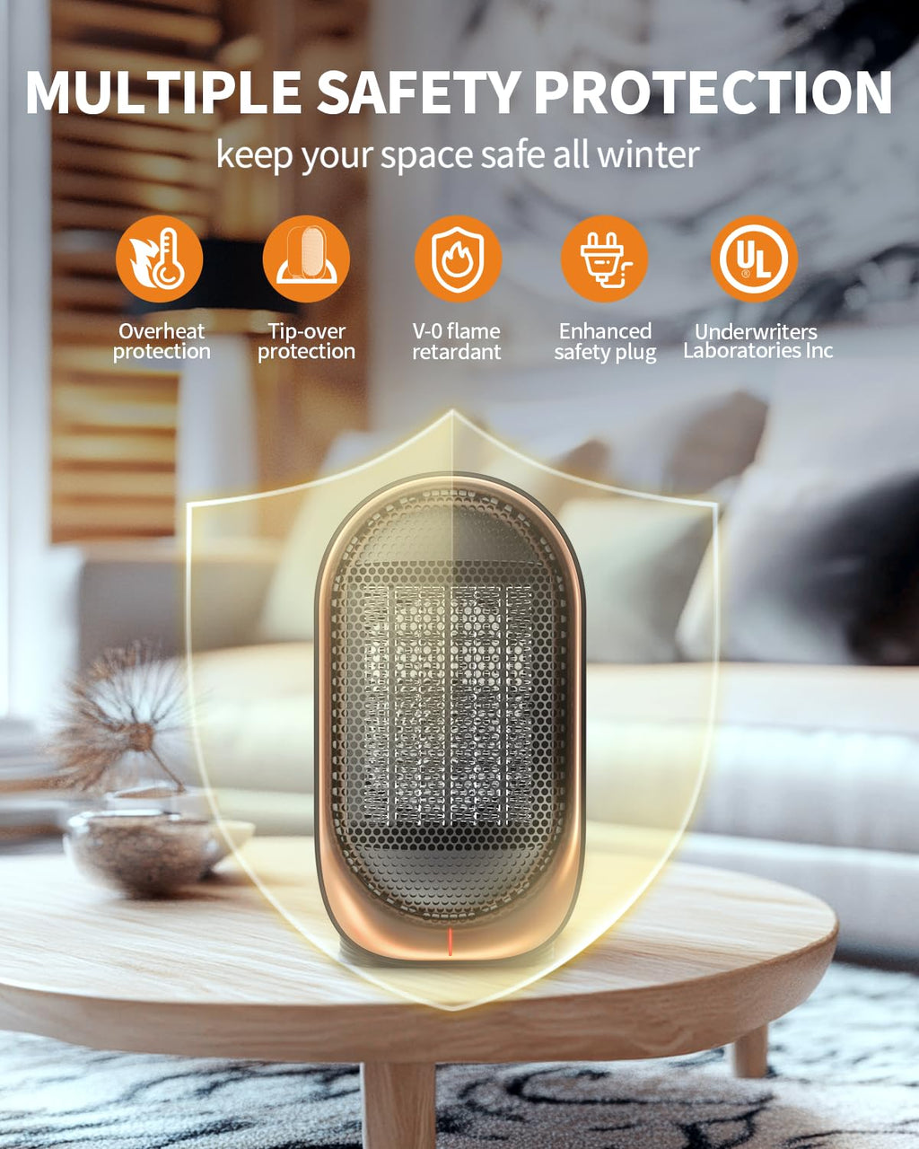 Space Heater, Portable Small Heaters for Indoor Use, Electric Desk Heater with Overheat and Tip-Over Protection, Mini Personal Heaters for Home Office Workspace
