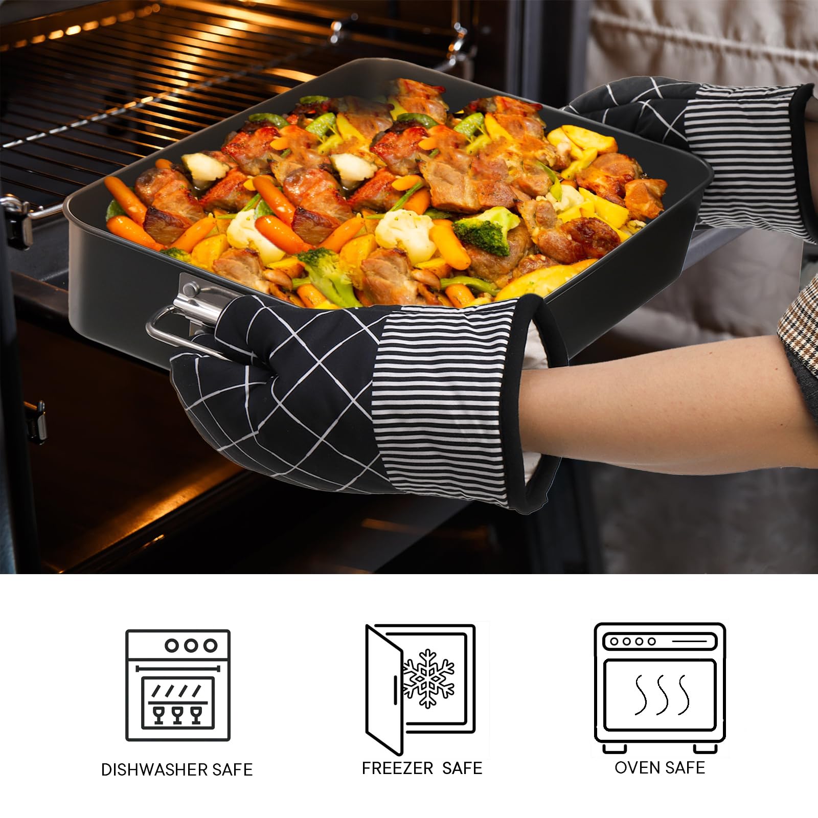 Jucoan Lasagna Pan 3 Inch Deep, 16 x 11.5 Inch Baking Pan for Oven, Non-Stick Baking Dishes Roasting Pan Brownies Pan for Baking, Roasting, Dishwasher Safe