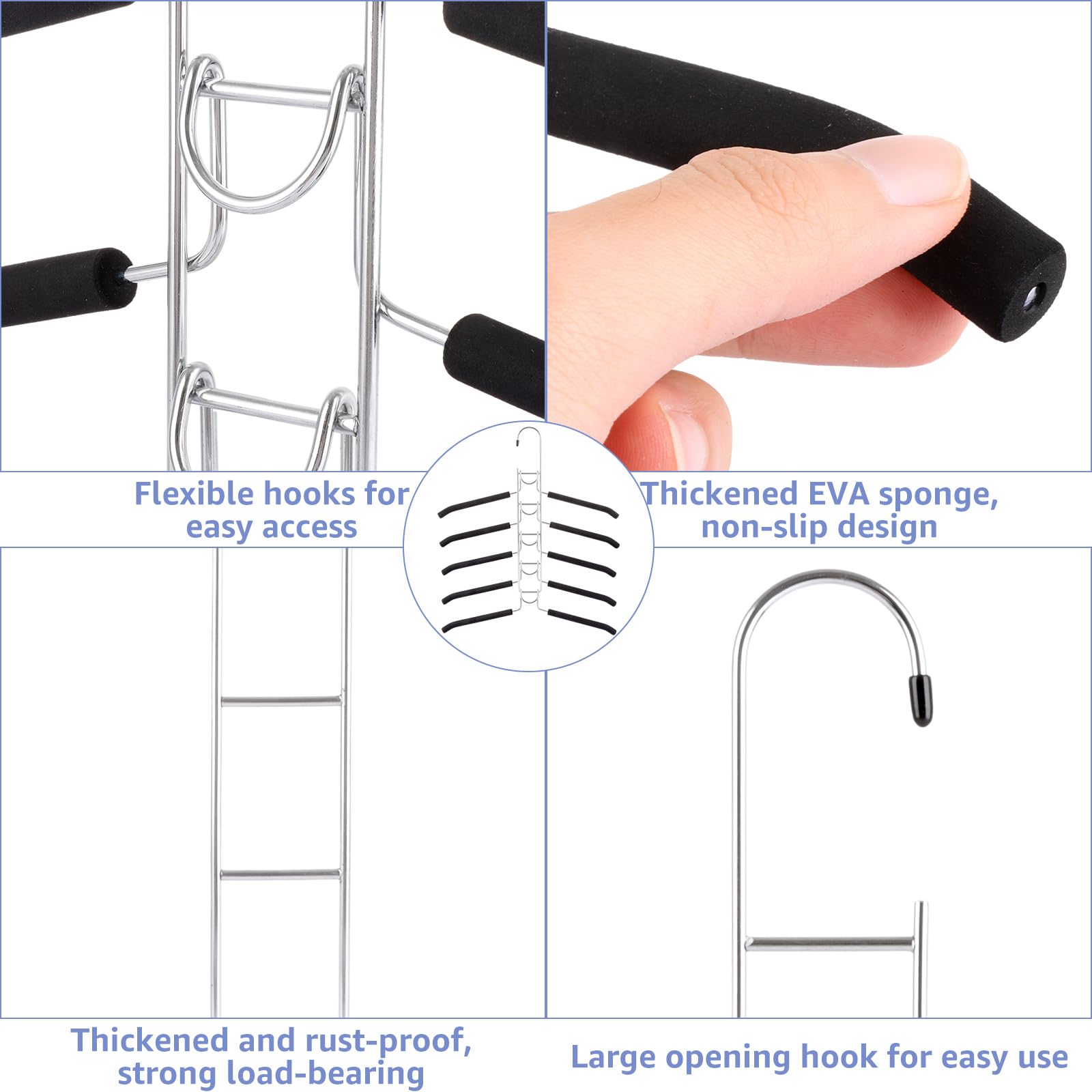 Acrux7 4 Pack 5 in 1 Metal Clothes Hangers Space Saving Hangers, Non Slip Multi Hangers for Shirt Sweater, Multi Layers Coat Hangers, Heavy Duty Closet Organizer Hanger Rack for Shirt Blouse Suit