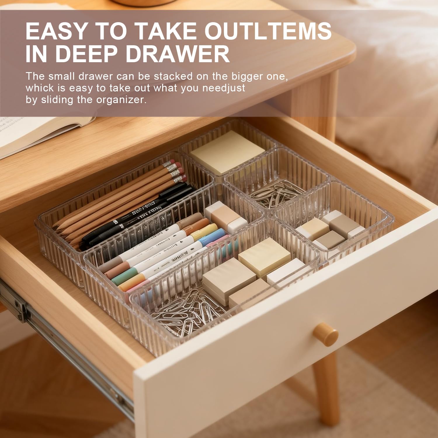 Clear Drawer Organizer Set,7PCS Acrylic Drawer Storage Trays,Stackable makeup divider tray,Plastic Containers,Storage Bins for Makeup,Jewelry, Gadgets,Office,Kitchen, Bedroom,Bathroom