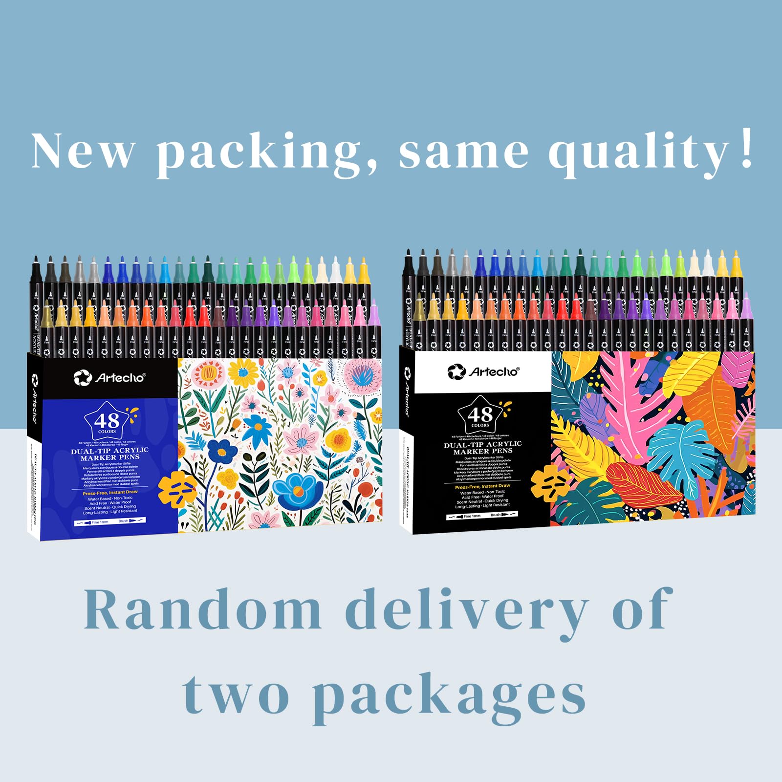 Artecho Acrylic Paint Pens 48 Colors, Dual Tip Acrylic Paint Markers with Brush Tip and Fine Tip for Rock Painting, Glass, Paper, Wood, Egg, Canvas, Ceramic, Fabric, leather, DIY Crafts