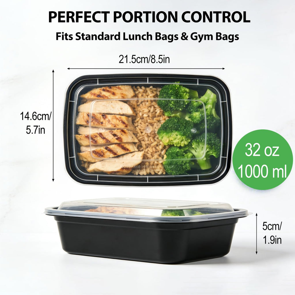 KUMD 40-Piece Set (20-Pack) 32oz Meal Prep Containers with Lids - Reusable 1 Compartment Food Storage & Freezer Containers, Microwave/Dishwasher Safe, BPA Free