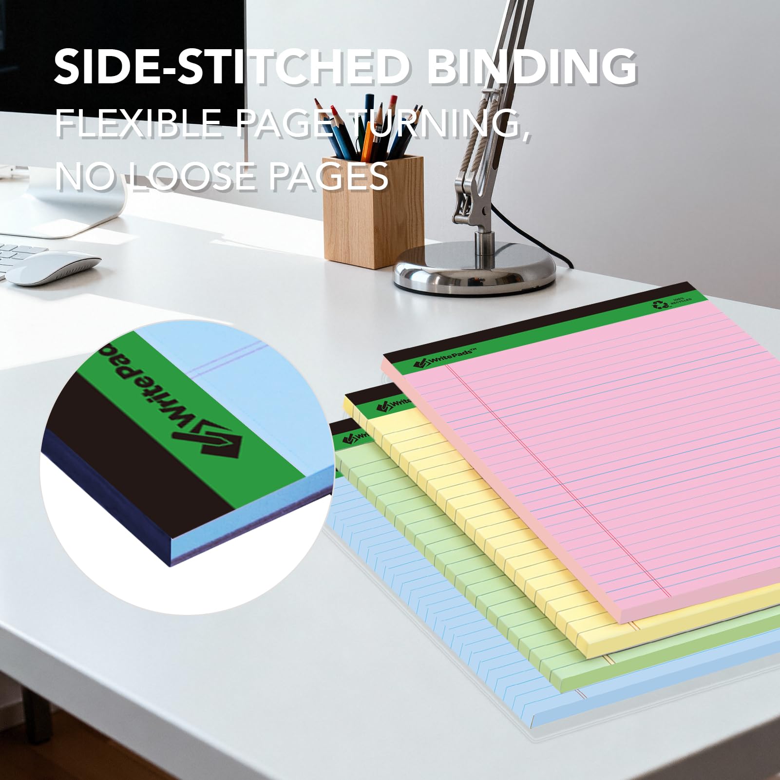 KAISA Colored Legal Pad 15lb Recycled Paper Writing Pad, 4pcs 5"x8" Legal Ruled and 4pcs 8.5" x 11.75" Wide Ruled, 50 Sheets, Mixed 8-Pack, KSU-7358