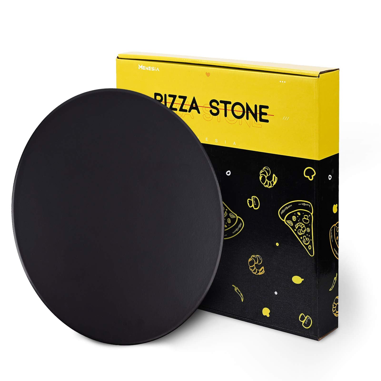 Menesia 12 Inch Black Non-Stick Ceramic Pizza Stone Pan, Round Oven Baking and Cooking Stone for Ovens & Grill & BBQ