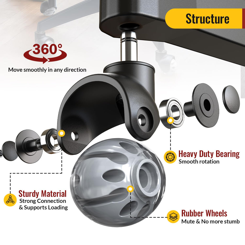 HOLKIE Office Chair Wheels Replacement 11x22mm Universal Fit 2 Inch Rubber Heavy Duty Casters for Carpet Hardwood Floors Gaming Desk Chair Roller Wheels Set of 5 Grey Smooth & Silent