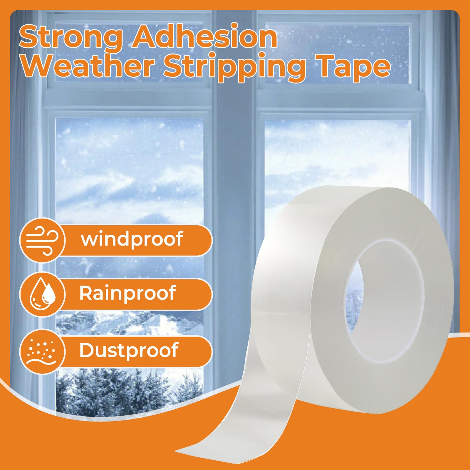20Mil Thick Window Weather Sealing Tape, 2in x 66ft Transparent Window AC Insulation Air Conditioner Sealing Tape, No Residue