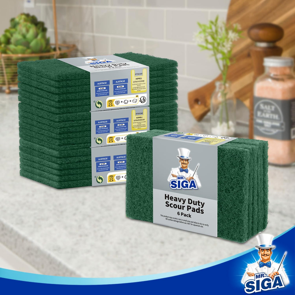 MR.SIGA Heavy Duty Scouring Pads, Household Scrubber for Kitchen, Sink, Dish, 24-Pack, 3.9 x 5.9 inch (10 x 15 cm), Green