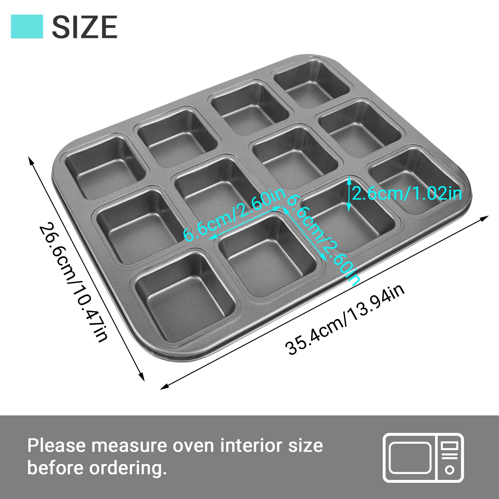 12 Cavity Mini Loaf Pan, Beasea Brownie Pan 2 Pack Non-Stick Muffin Cake Pan Mini Cheesecake Pan Cupcake Pan Carbon Steel Brownie Baking Tray Bakeware for Oven Baking