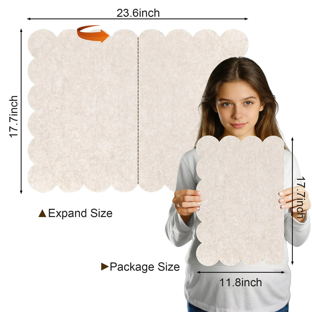 Scalloped Felt Bulletin Board, 24 x 18 Inches Pin Cork Board with 20 Pushpins - Decorative Cork Alternative for Wall, Foldable Picture Self Adhesive Vision Prayer Board - Oatmeal