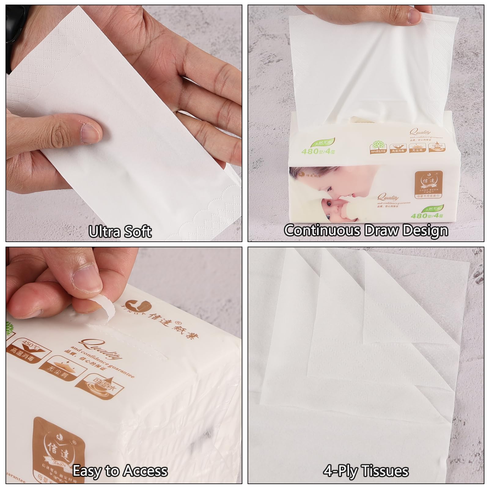 Utiao 8 Packs Soft Facial Tissues, 4-Ply Tissue Packs, 120 Sheets per Pack