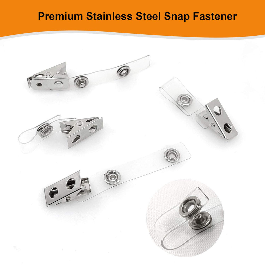 Fushing 150Pcs Metal Badge Clips with Clear PVC Straps for ID Cards and Badge Holders