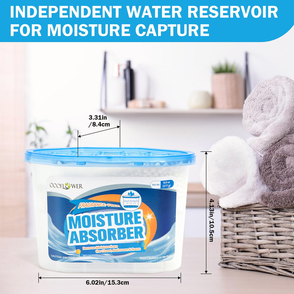 OOOFLOWER 3-Pack Moisture Absorber, 9.8 oz (277g) Each, Unscented Dehumidifier, Traps Excess Moisture & Humidity for Closets, Bathrooms, RVs, Basements