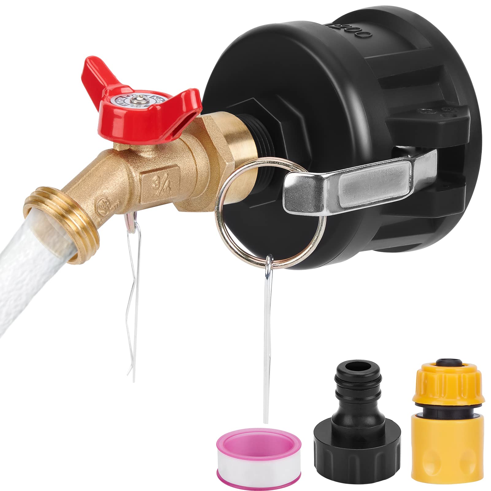 WADEO 330 275 Gallon IBC Tote Fittings, IBC Tote Adapter 2 inch Cam Lock for Garden Hose 3/4 inch Outlet, with Valve Control 2 Hose Adapters and Seal