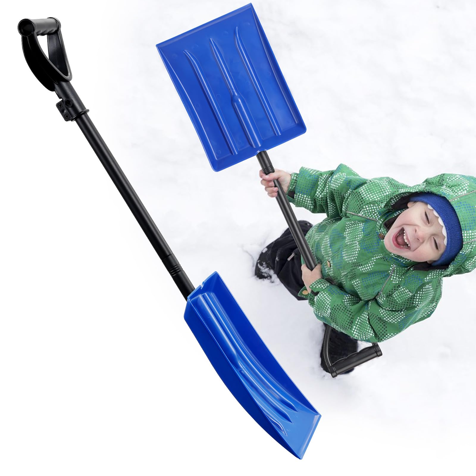 Kids Snow Shovel for Child Age 3+ Year Old, Plastic Snow Shovel 32" Right Kid Size, Comfort Strong D Handle Grip, Lightweight Small Snow Shoveling Tool for Children Toddler, Blue Color