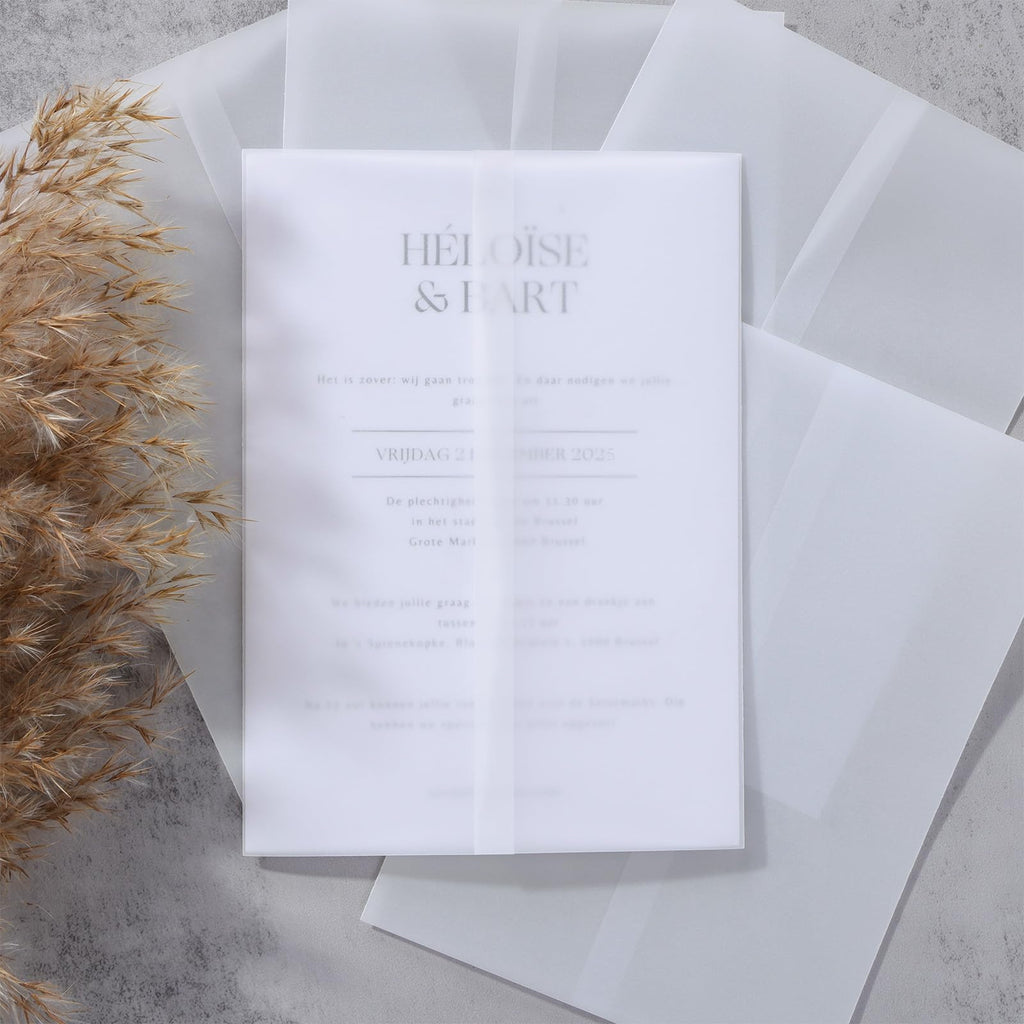 UNIQOOO 70 Pack Frosted Vellum Jackets for 5x7 Invitations, Luxury Pre-Folded Vellum Paper, 115GSM Wedding Envelopes