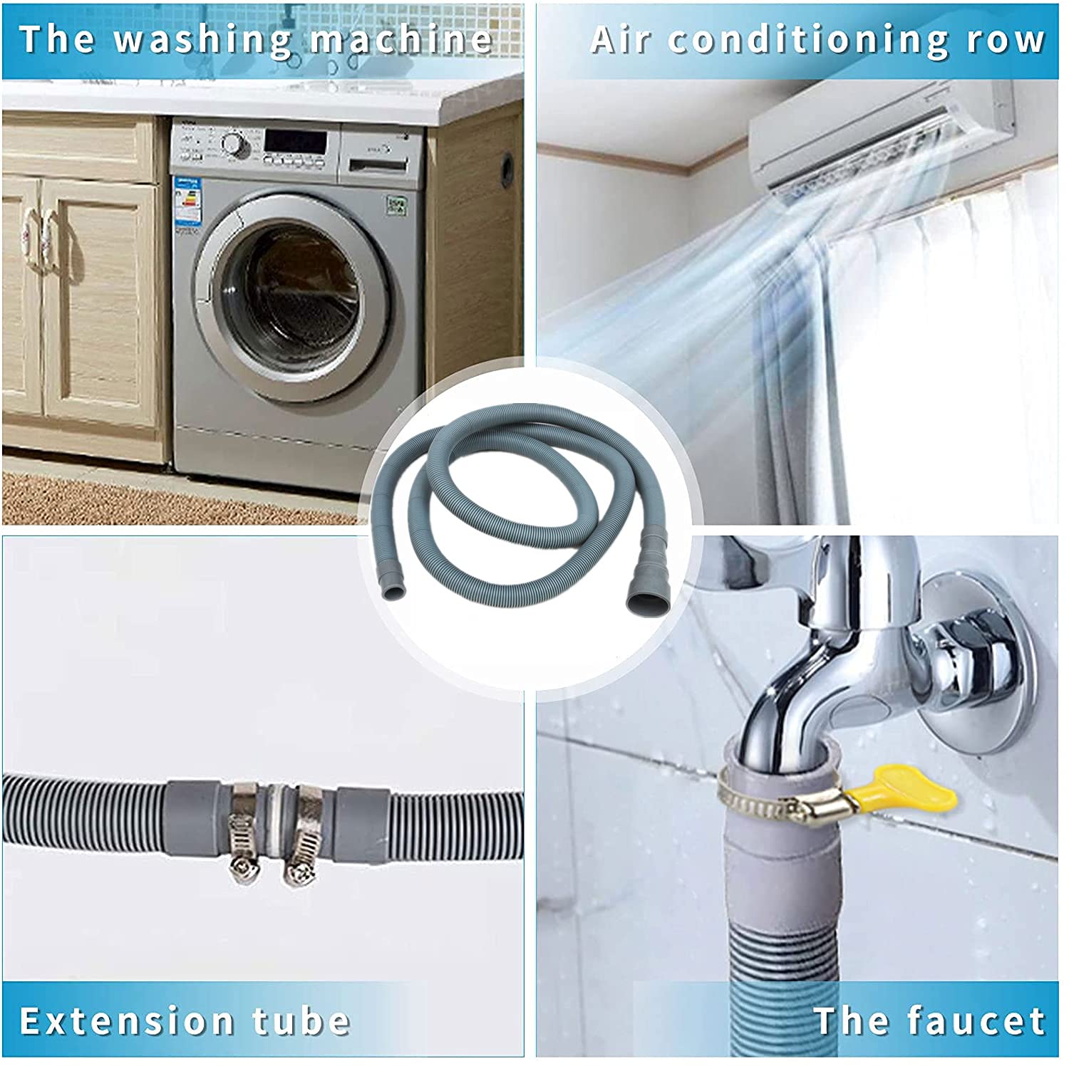 Lyplus Gray 10ft Heavy-Duty Polypropylene Drain Hose with Clamp, Universal Fit for Washing Machine & Dryer, 1-1/2 Inch Outlet, Fits Whirlpool, LG, GE, Samsung, Maytag