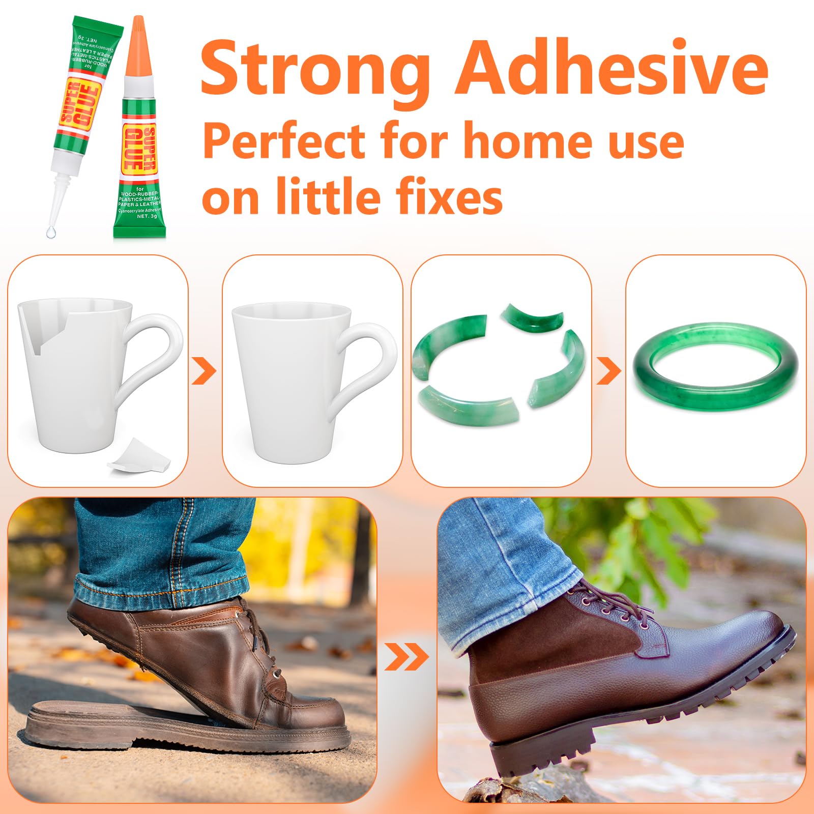 36 x 3g Super Strong Glue for All Purpose, Clear Cyanoacrylate Adhesive Instant Glue Quick Dry Superglue Gel Tubes for Bonding Plastic, Metal, Glass, Leather, Wood, Rubber, Jewelry, DIY Crafts Repair