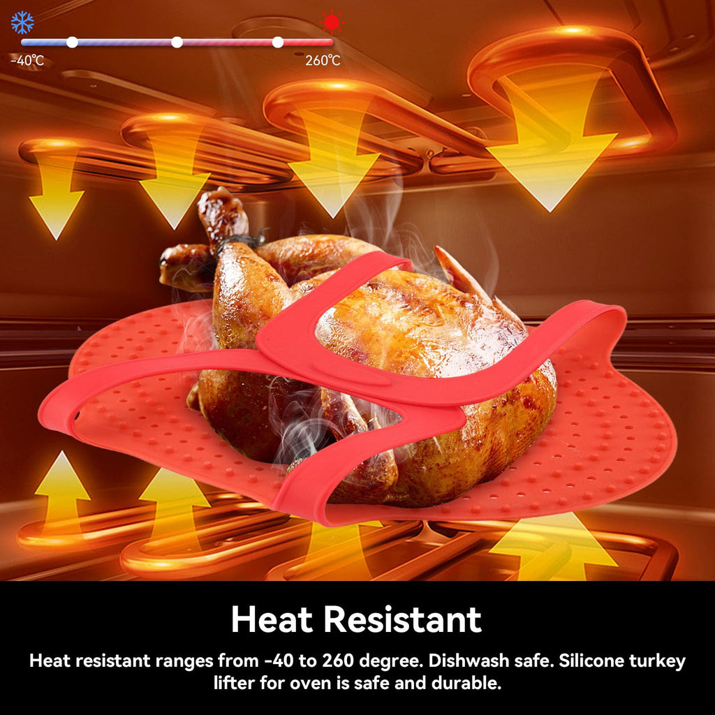 Silicone Turkey Lifter, Reusable Heat Resistant Non Stick Poultry Lifter Chicken Turkey Meat Lifter Mat Turkey Roasting Sling Oven Baking Mat for Home Cooking, 23.2 x 12.4 in
