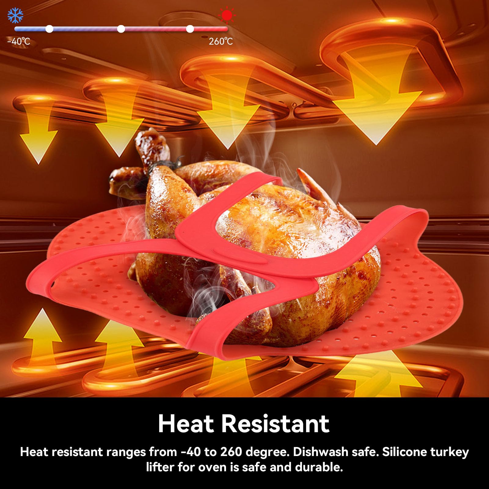 Silicone Turkey Lifter, Reusable Heat Resistant Non Stick Poultry Lifter Chicken Turkey Meat Lifter Mat Turkey Roasting Sling Oven Baking Mat for Home Cooking, 23.2 x 12.4 in