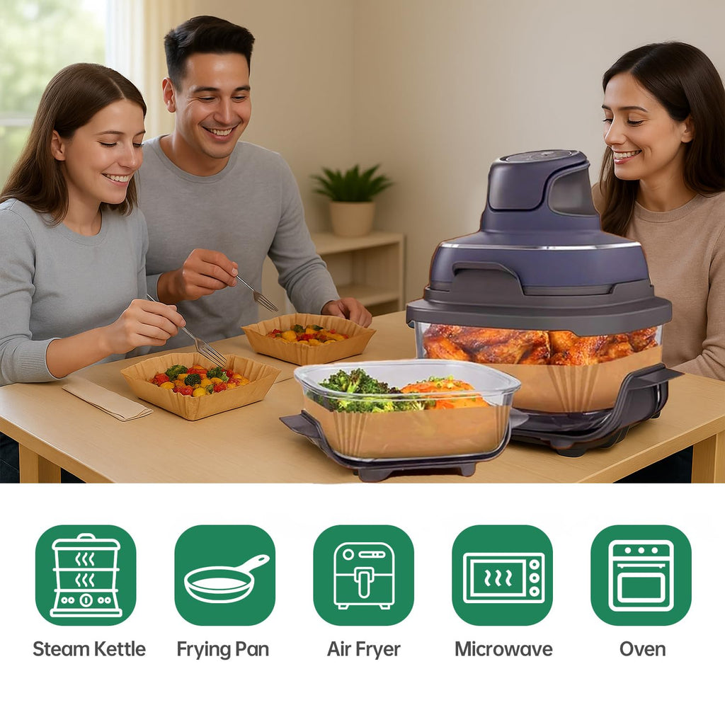 300PCS Air Fryer Liners for Ninja Crispi Air Fryer, Air Fryer Parchment Paper Liners, Square Disposable Paper Liner, Airfryer Liners Baking Paper for Ninja Crispi 4QT&6 Cup Glass Containers