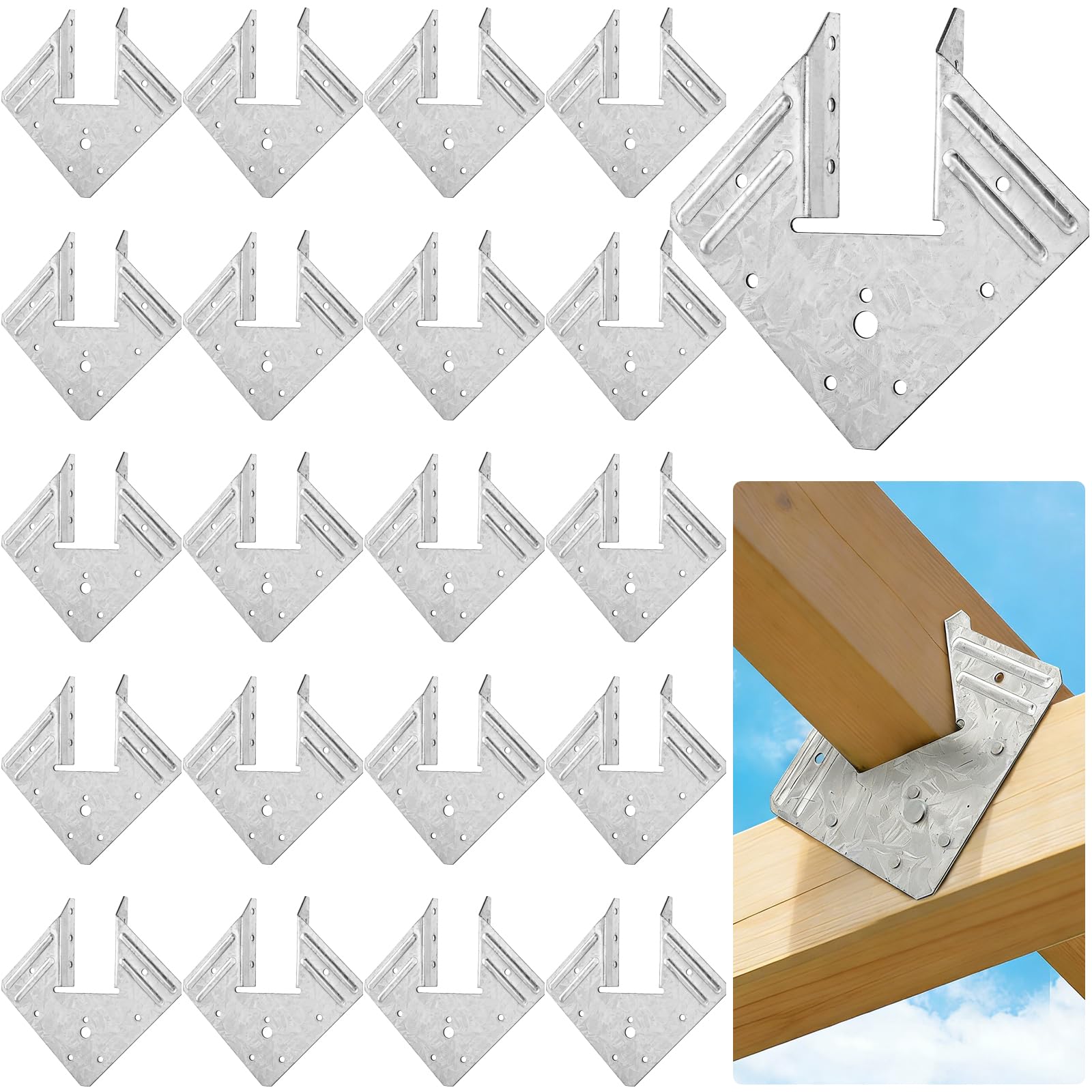 Coloch 20 Pack 18-Gauge Hurricane Tie, Hot Dip Galvanized Steel Joist Hangers Rafter Tie Brackets Heavy Duty Connector for Roofing Trusses, Wood Timbers, Resist High Wind/ Earthquake Forces