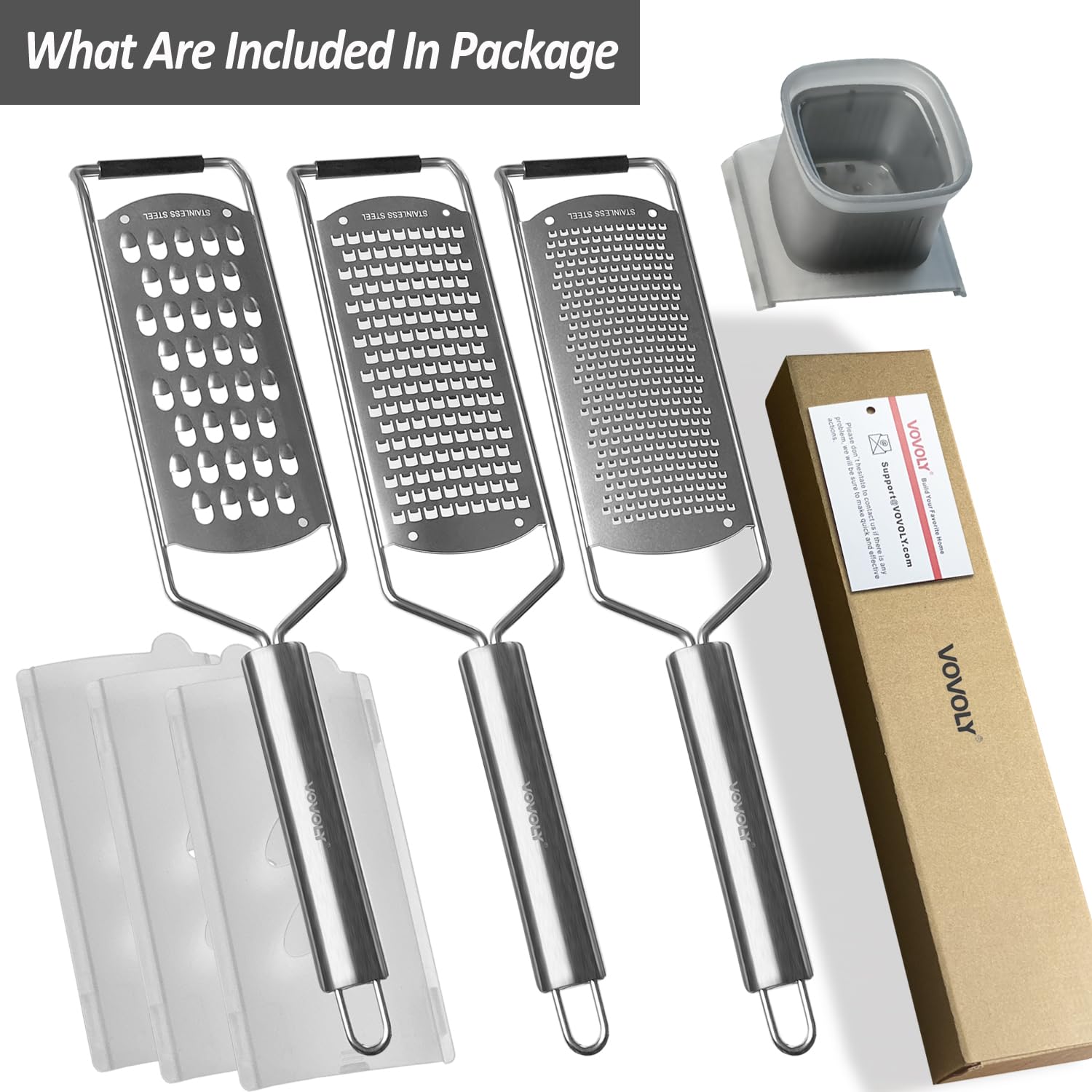 Professional Zester Grater Set,4-Pcs Cheese Grater, Fine/Coarse/Extra Coarse/Slider Attatchement, Kitchen Grater with Razor-Sharp Stainless Steel Blade