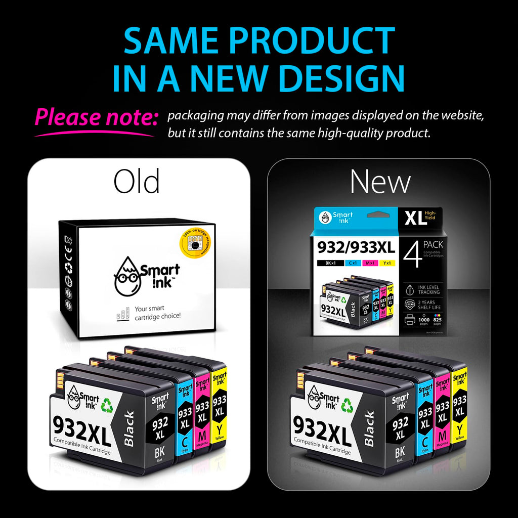 Smart Ink Compatible Ink Cartridge Replacement for HP 932 XL 933 XL 932XL 933XL High Yield 4 Pack (Black & C/M/Y) Ink Cartridges High Capacity for HP Officejet 6600 6100 6700 7110 7610 7612 Printers