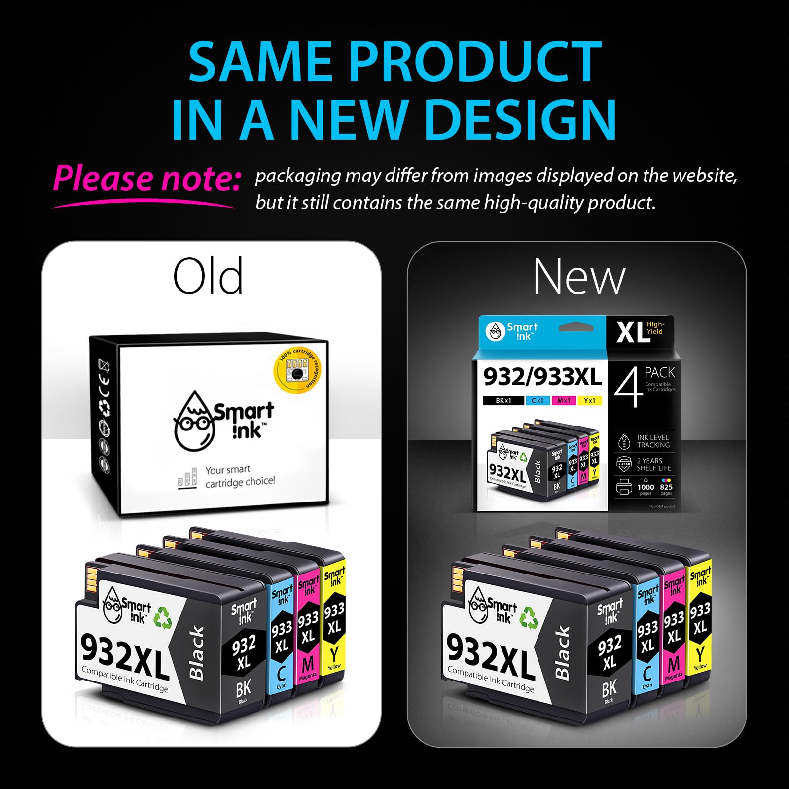 Smart Ink Compatible Ink Cartridge Replacement for HP 932 XL 933 XL 932XL 933XL High Yield 4 Pack (Black & C/M/Y) Ink Cartridges High Capacity for HP Officejet 6600 6100 6700 7110 7610 7612 Printers