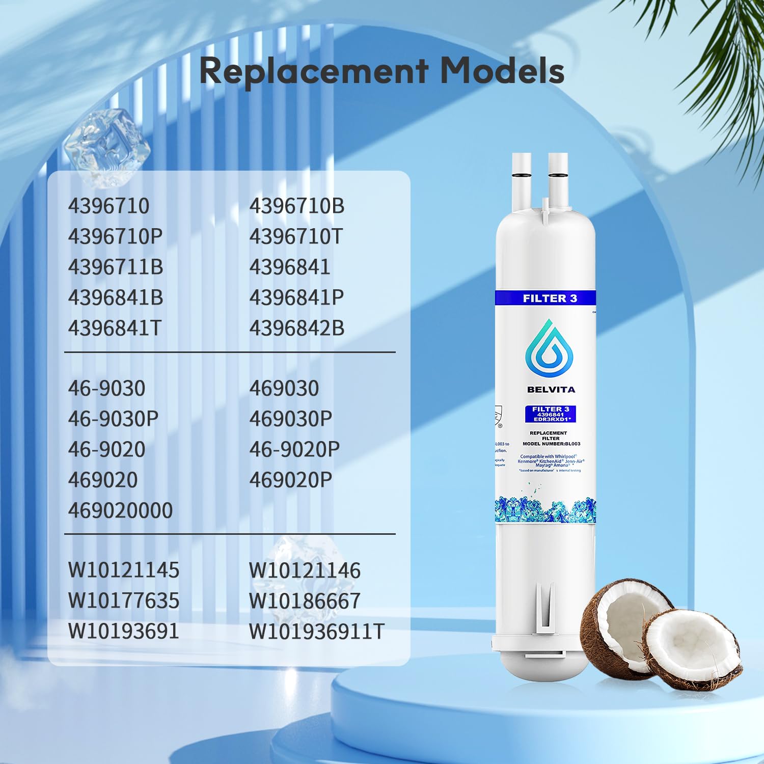 Ice Refrigerator Water Filter 3 Compatible with Kenmore 9083 9030-White(3pcs)