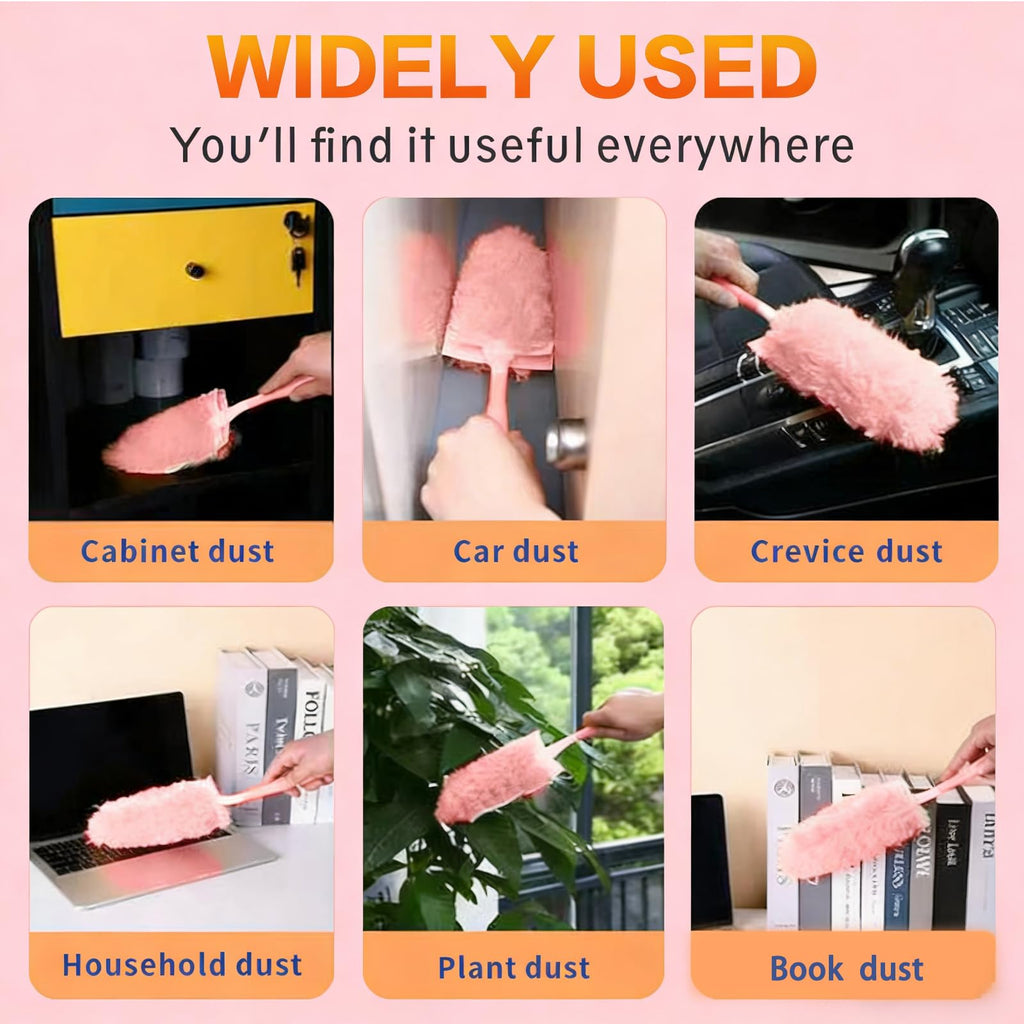 30 Count Pink Duster Refills Compatible with Swiffer Handle, 360° Multi-Surface Duster Refills with 2 Handle, 5X Microfibers Disposable Dusters for Cleaning Pet Hair, Home, Office, Blinds, Furniture
