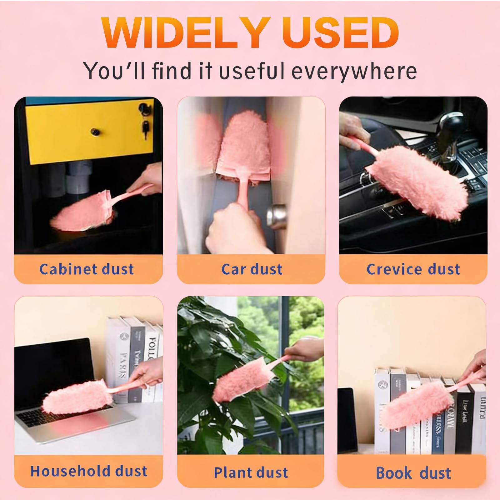 30 Count Pink Duster Refills Compatible with Swiffer Handle, 360° Multi-Surface Duster Refills with 2 Handle, 5X Microfibers Disposable Dusters for Cleaning Pet Hair, Home, Office, Blinds, Furniture