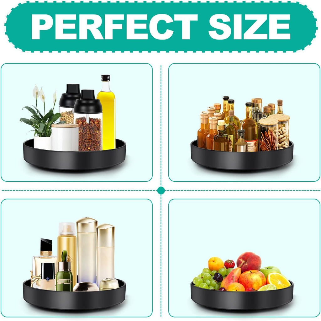 Lazy Susan Stainless Steel Black Spice Rack Turntable for Pantry Cabinet - Decorative Trays Storage Containers Organizer for Kitchen Cabinet, Snacks, Bathroom (9.8 inches)