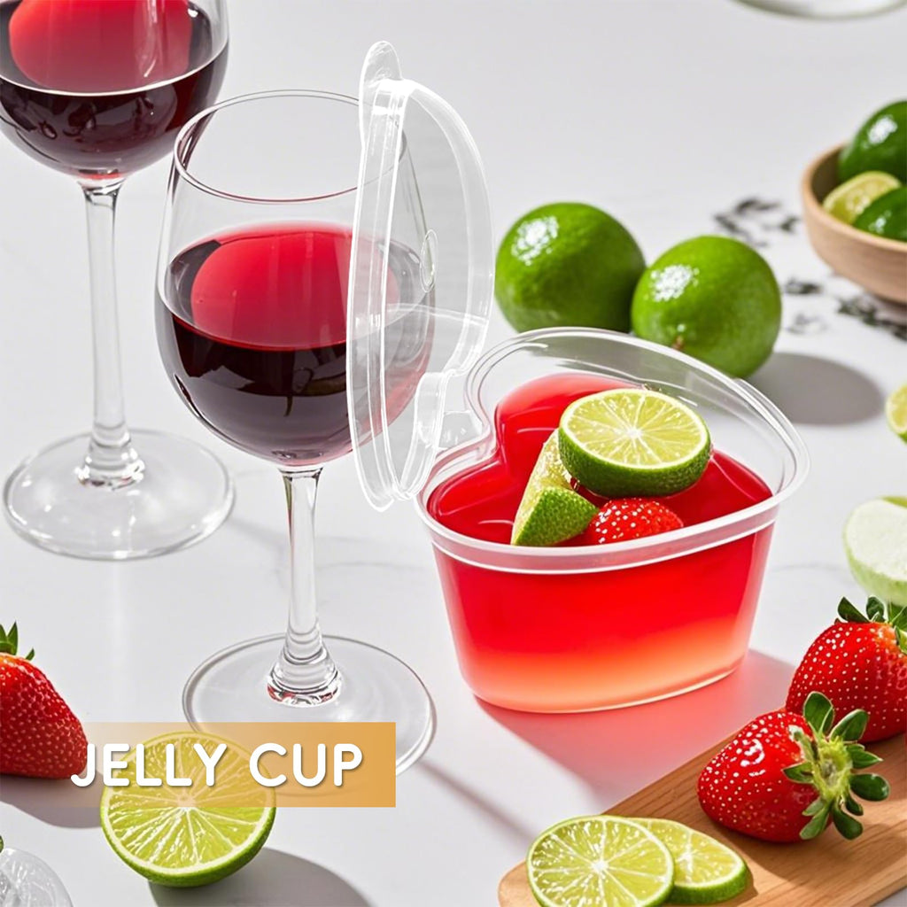 100 Sets 1.5 oz Heart Shaped Jello Shot Cups with Lids, Disposable Plastic Cups,Small Condiment Containers,Plastic Souffle Cup, Mini Sample Tasting Cups, Dipping Sauce Cup To Go Bowls, Clear
