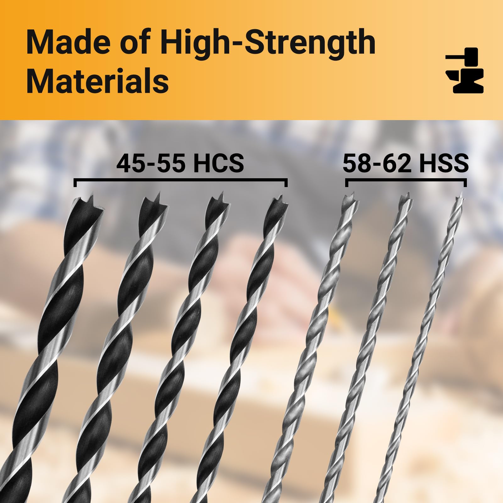 Extra Long 9.05" Brad Point Wood Drill Bit Set Metric - 7 Pack Carpenters Quality - Drill Splinter-Free Perfectly Round Holes in All Types of Wood (1/8",3/16",1/4", 5/16",3/8",7/16",1/2")