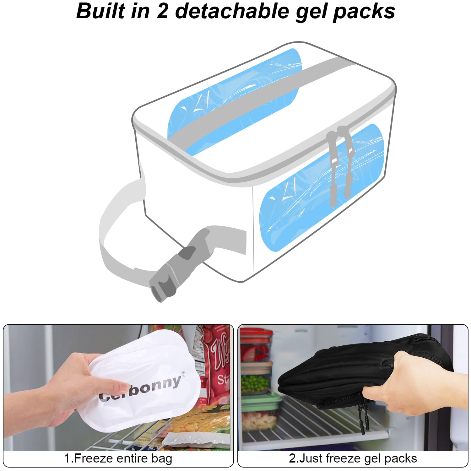 Cerbonny Small Cooler Bag Freezable Lunch Bag, Small Lunch Bag Insulated with Ice Pack, Mini Cooler Bag for Work School Trip,Fit for 3+,(Black)