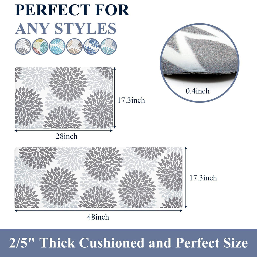 HEBE Anti Fatigue Kitchen Rug Sets 2 Piece Non Skid Kitchen Floor Mats 17"x48"+17"x28" Cushioned Comfort Standing Mat Waterproof Kitchen Runner Mats