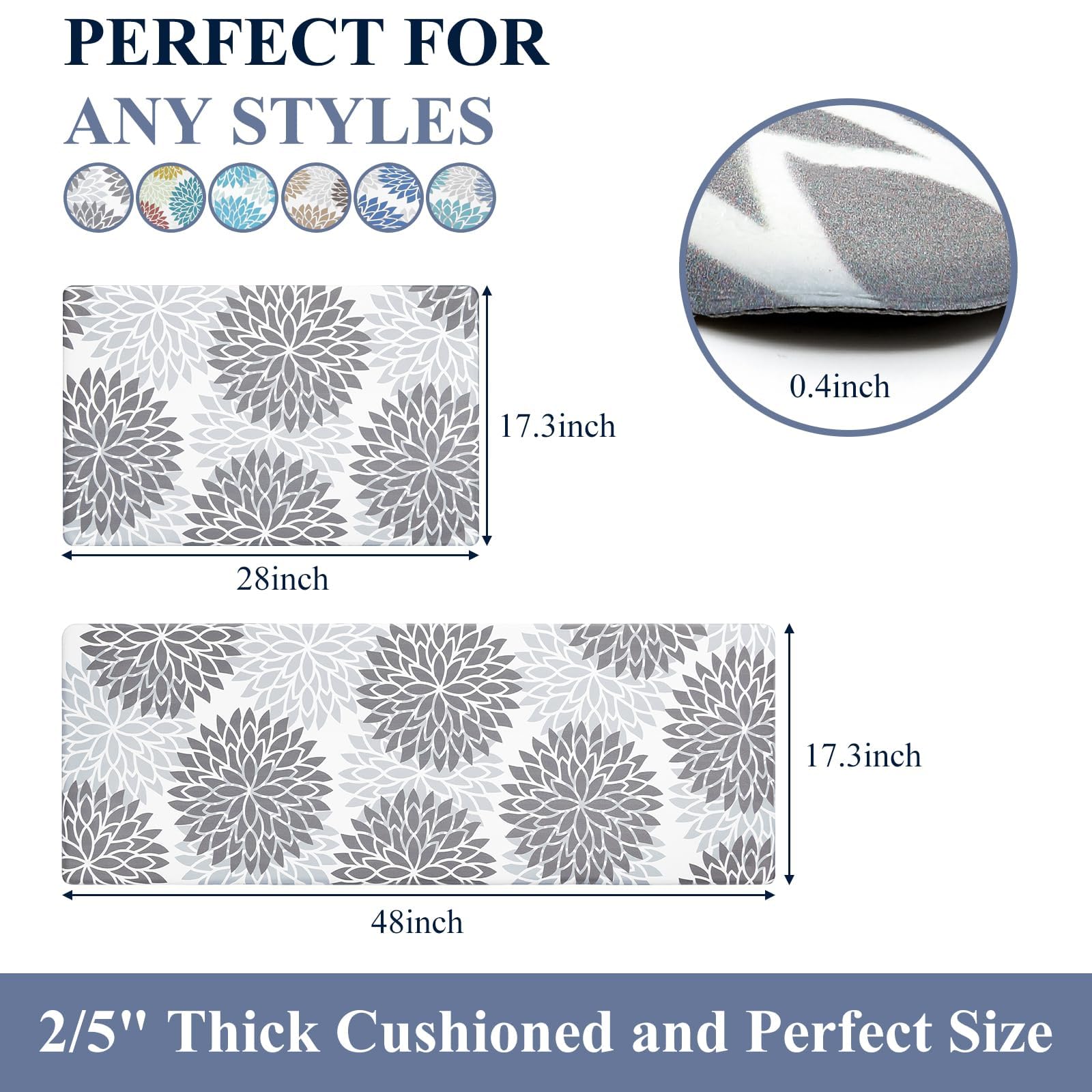 HEBE Anti Fatigue Kitchen Rug Sets 2 Piece Non Skid Kitchen Floor Mats 17"x48"+17"x28" Cushioned Comfort Standing Mat Waterproof Kitchen Runner Mats
