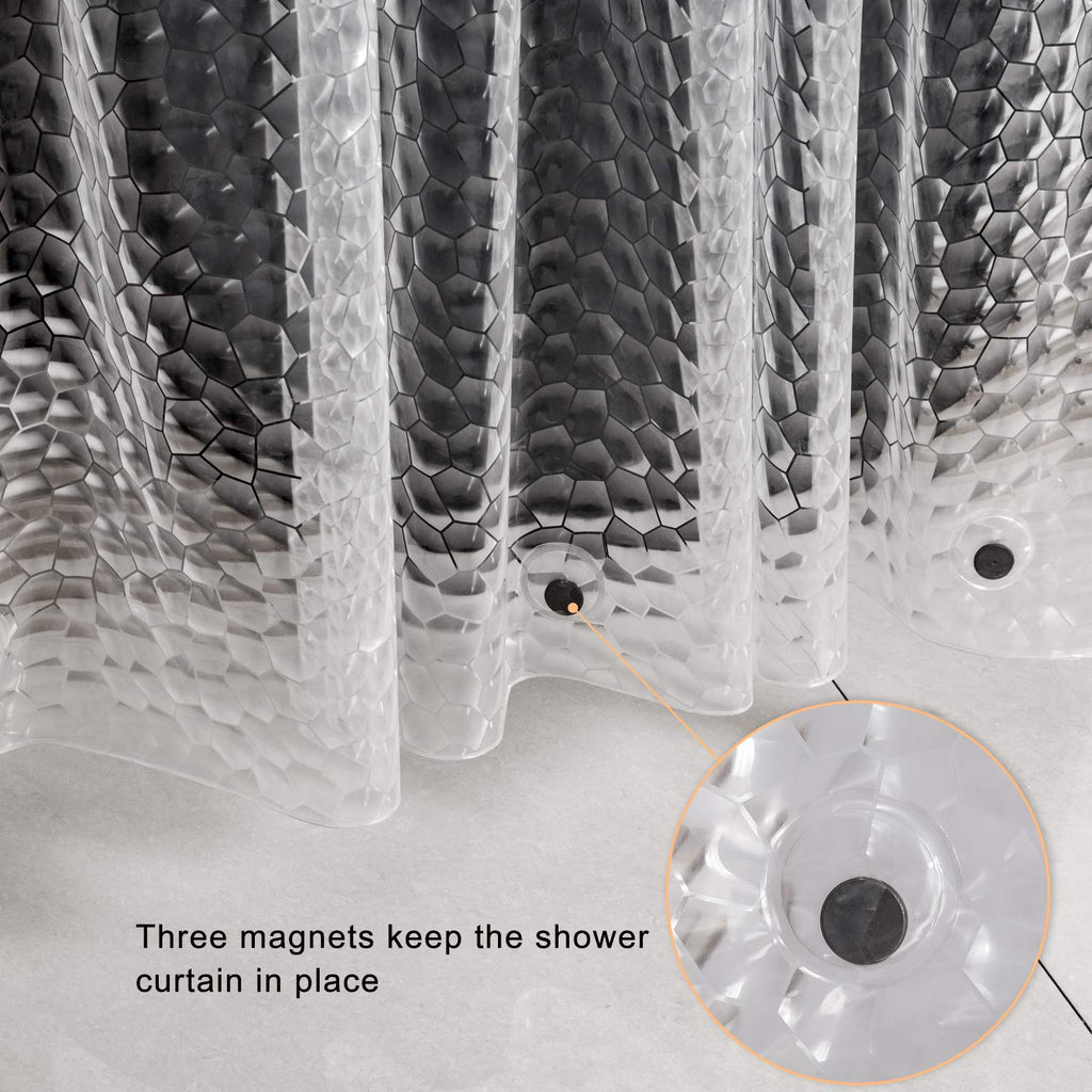 WELTRXE Heavy Duty EVA Shower Curtain Liner with Magnets Waterproof 3D Water Cube Clear Bathroom Shower Curtains,No Smell,72x72 Inch,12 Hooks