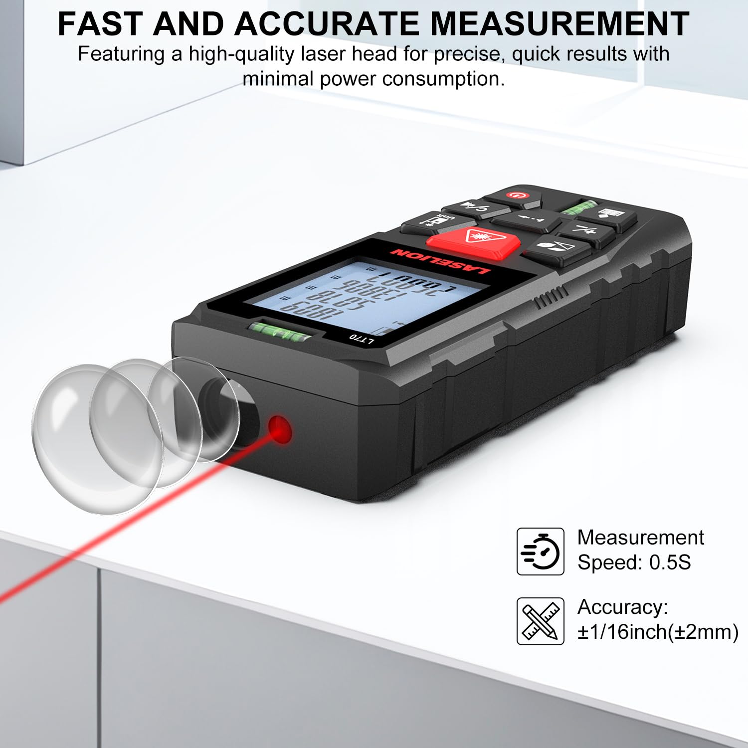 LASELION LT70 Laser Distance Meter – 70m (229ft) Range, High Accuracy, Multiple Measurement Modes, Built-in Level Bubble, and Mute Function (229ft)