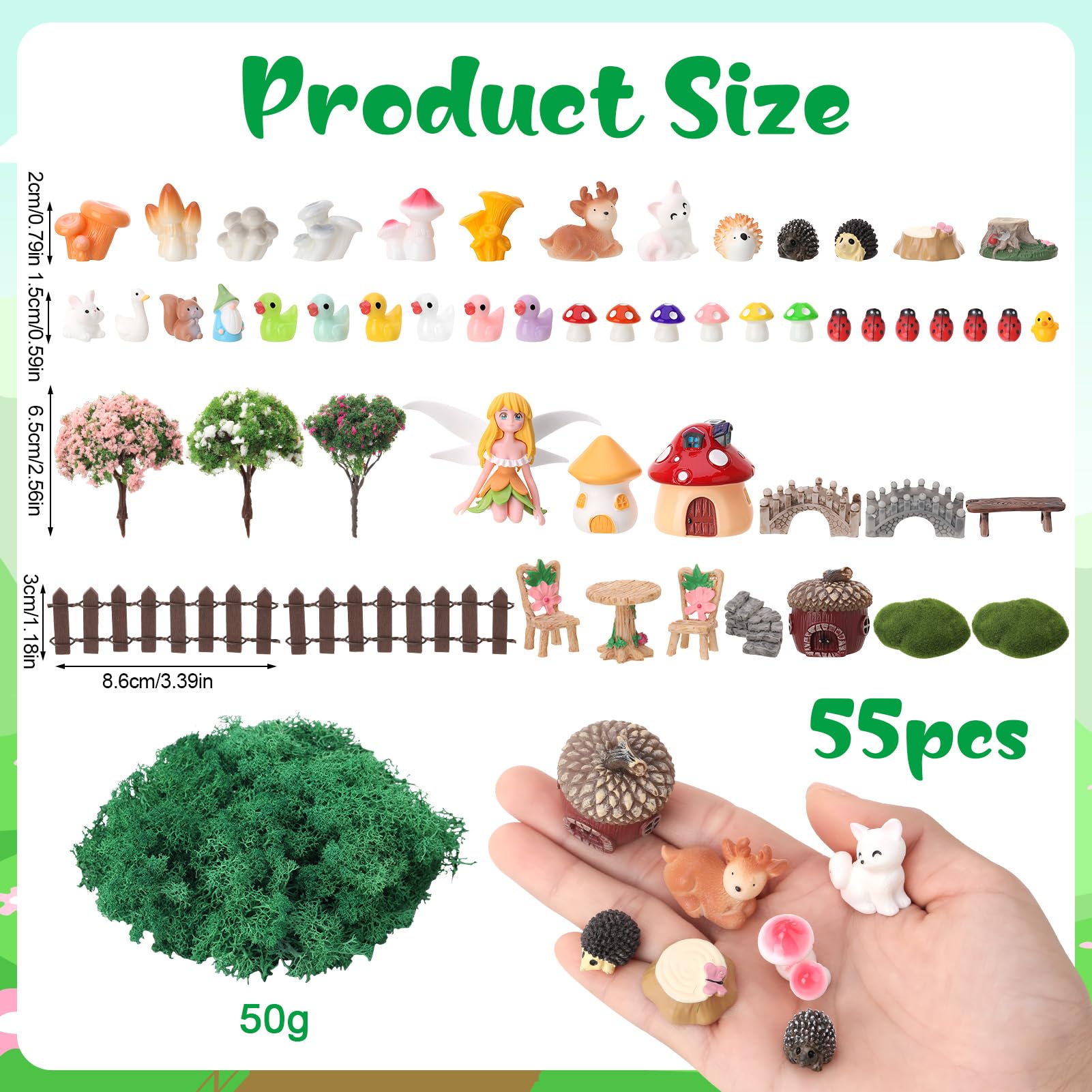 Jspupifip 55 Pcs Miniature Fairy Garden Accessories with Fairy Garden Animals Figurines Supplies Micro Landscape Ornaments Kit for Outdoor House Decor Plant Bonsai Decoration