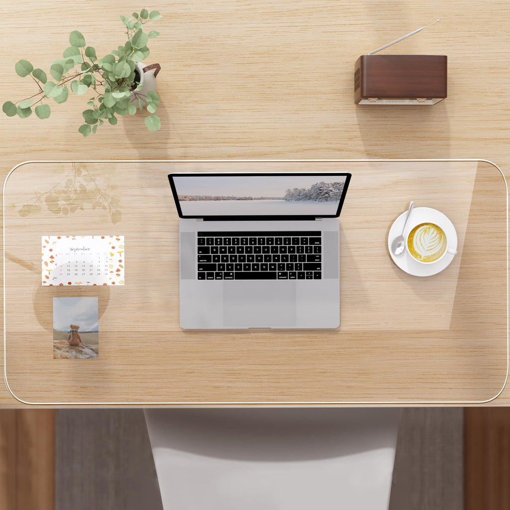 NATRKE Clear Desk Mat Pad, 35.4"x15.7" Large Transparent Computer Desk Mat Plastic Desktop Protector, PVC Writing Pad with Round Edge, Waterproof Wipeable Non-Slip Table Protector for Home Office