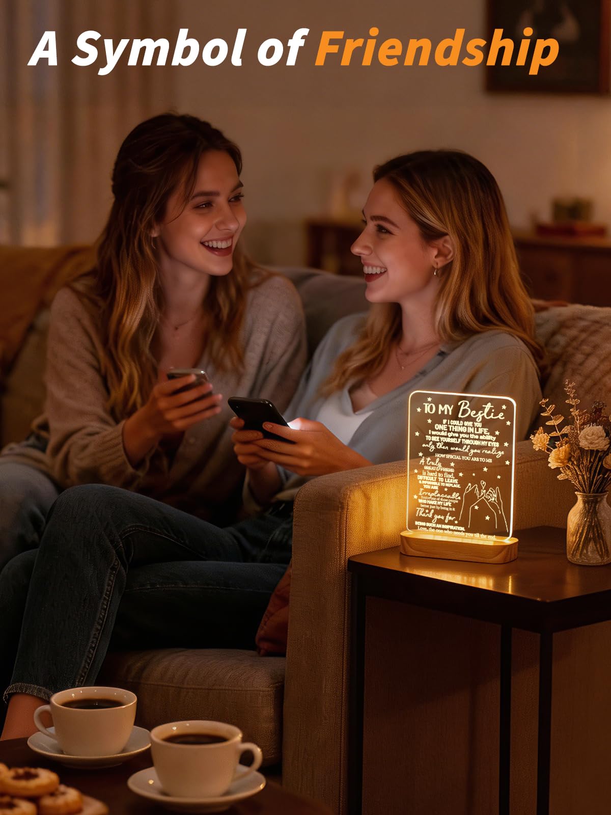 to My Bestie Gifts,3D Illusion Lamp I Love You Friends Night Light for Best Friend Sister Boys & Girls Women BFF Birthday Holiday Friendship Gift, Soft Warm White Colors LED Wooden Table Lamp