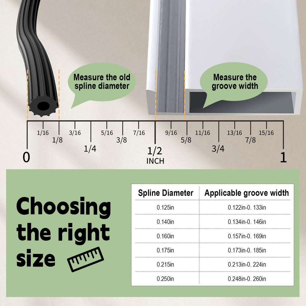 FLYZZZ Screen Spline 0.125" x 200' Spline for Window Screen Door Repair, Round，Black，Suitable for Regular Groove Width 0.122''-0.133''