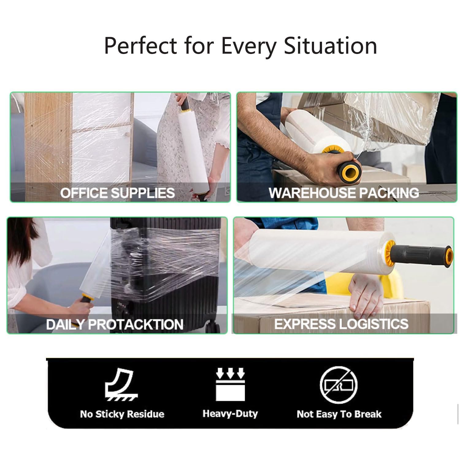 2 Packs Stretch Wrap Stretch Film 15" X 1000 Feet Shrink Wrap Packing Moving Suppliers 60 Gauge Plastic Wrap for Pallet Wrapping Shipping and Surface Protection (2PACKHANDLE)