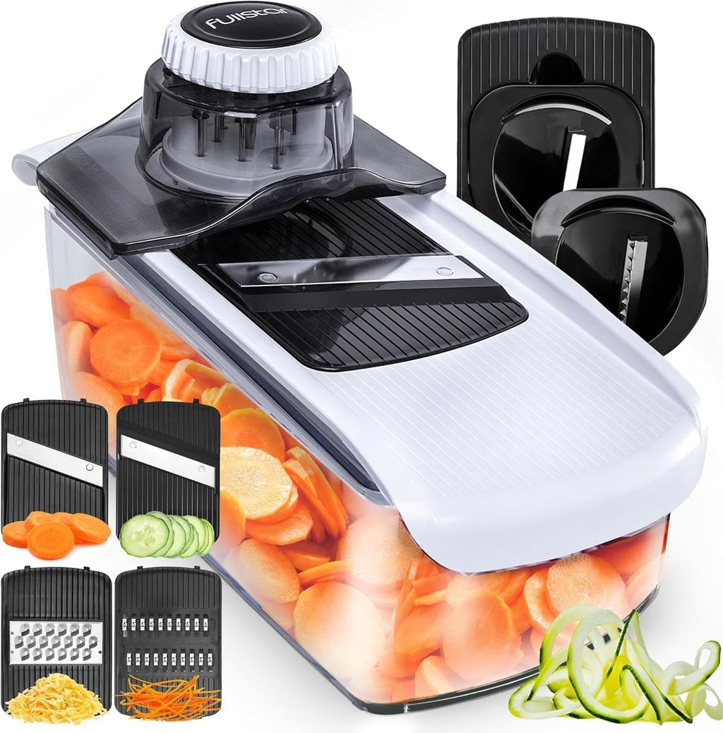 Fullstar Mandoline Slicer for Kitchen - Vegetable Slicer Spiralizer & Julienne Cutter for Veggie Cucumber Onion Potato Carrot - Cheese Grater - Kitchen Essentials Tools & Gadgets (PRO 6-in-1, White)